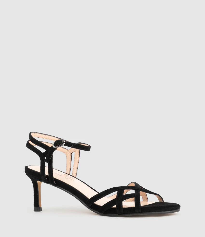 SORYN55 Lattice Front Sandal in Black Suede - Image 3