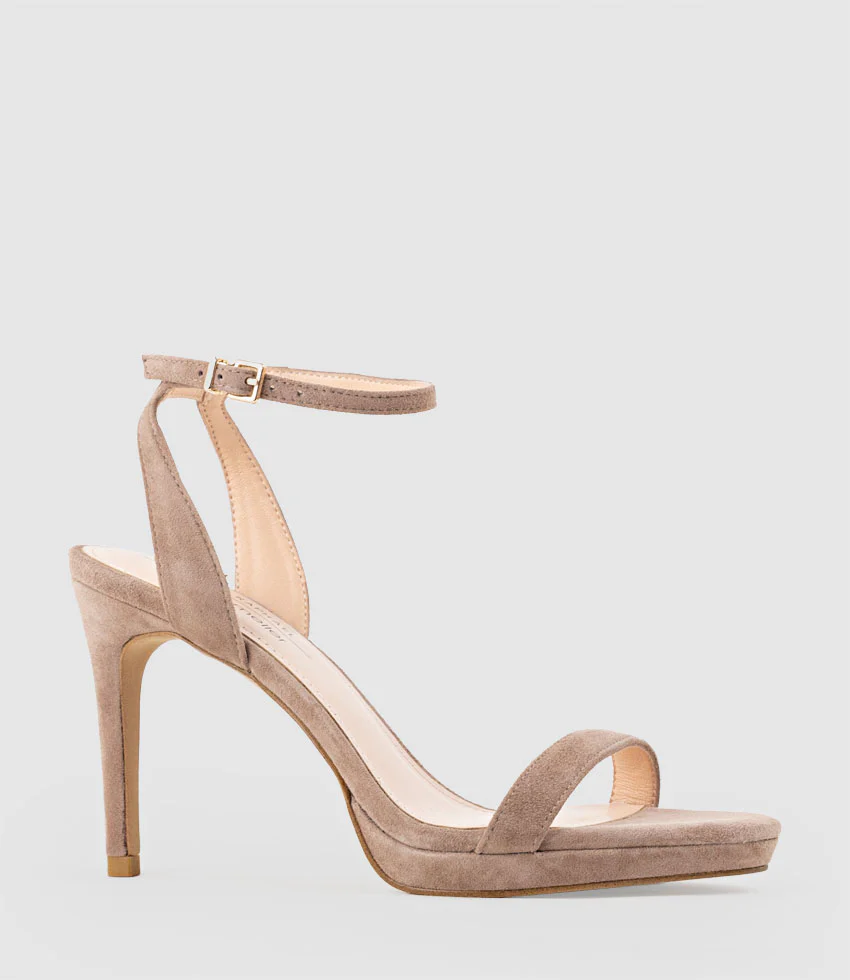 WHISPER90 Single Strap Platform Sandal in Nude Suede - Image 3
