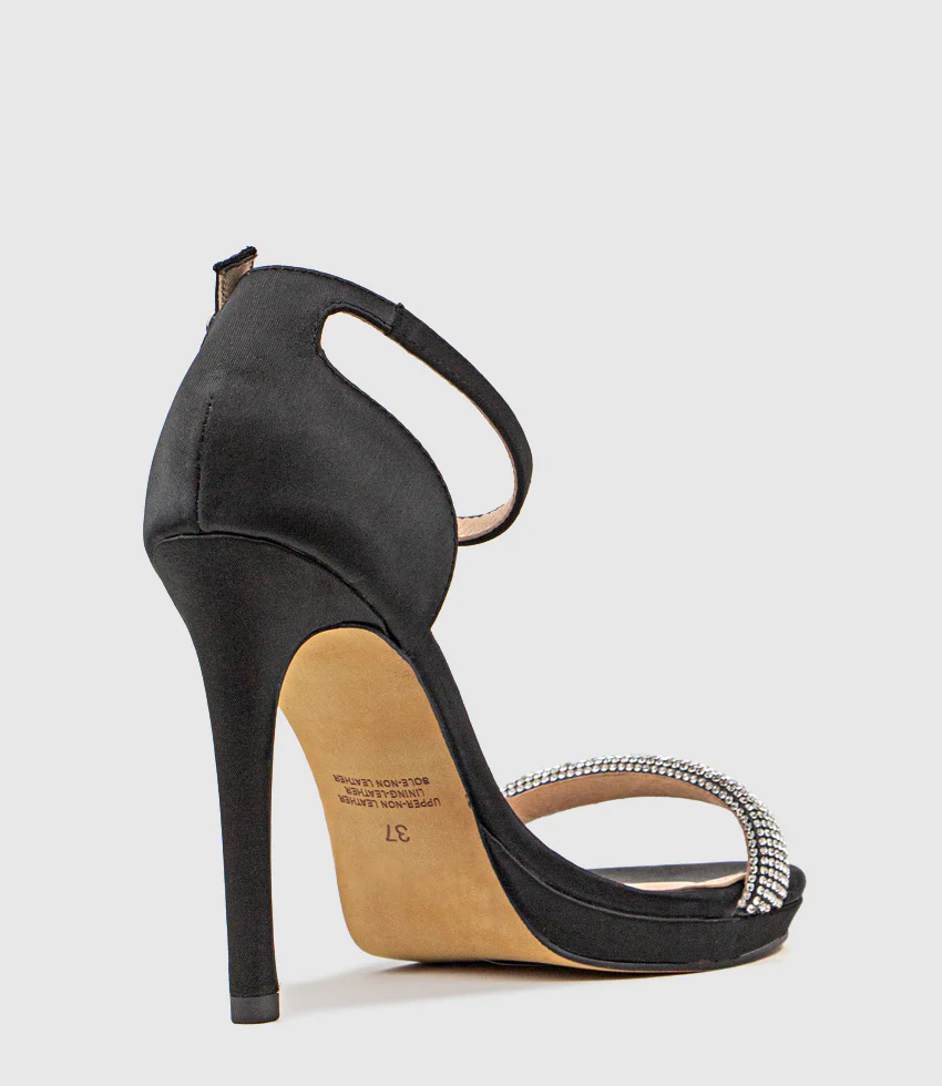 WISTFUL110 Diamond Band Platform Sandal in Black Satin - Image 3