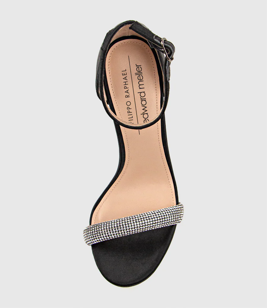 WISTFUL110 Diamond Band Platform Sandal in Black Satin - Image 4