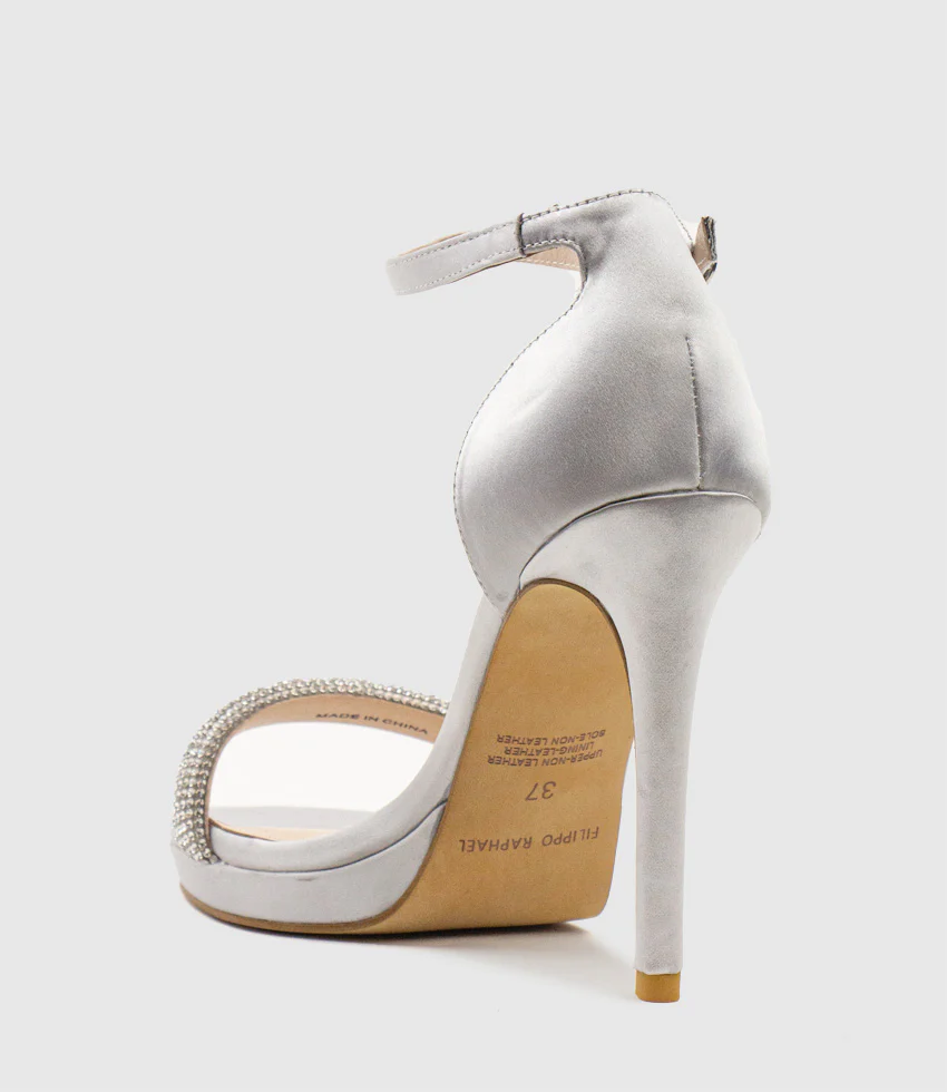 WISTFUL110 Diamond Band Platform Sandal in Silver Satin - Image 3