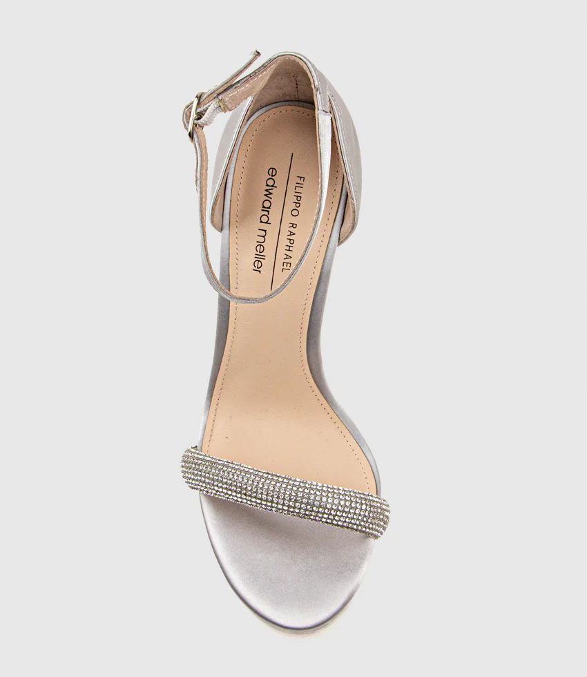 WISTFUL110 Diamond Band Platform Sandal in Silver Satin - Image 4